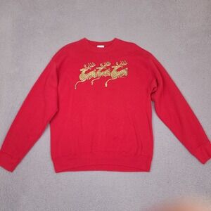 Vintage Christmas Reindeer Crewneck Sweatshirt Adult Large USA Made Free‎ Style
